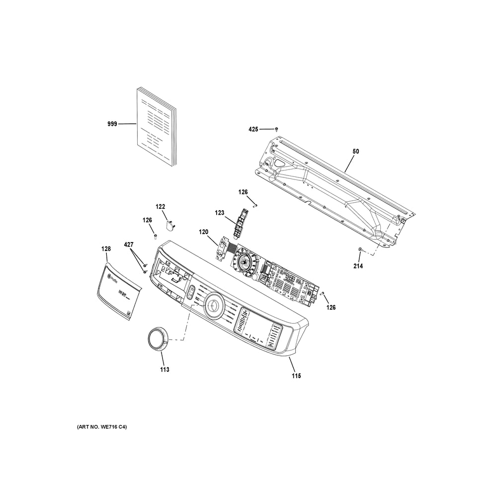 Controls And Backsplash Diagram and Parts List for PFD87ESMV0RS  General Electric Dryer