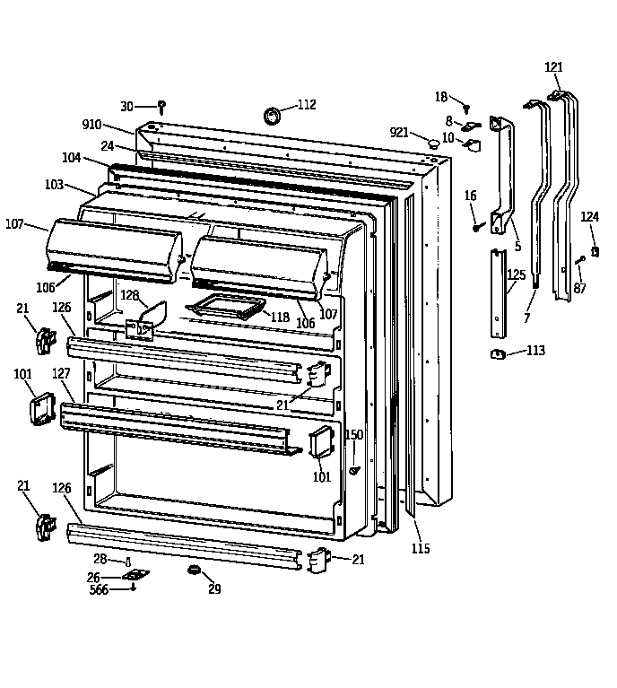 Fresh Food Door Diagram and Parts List for TBT25JAXLRWW  General Electric Refrigerator
