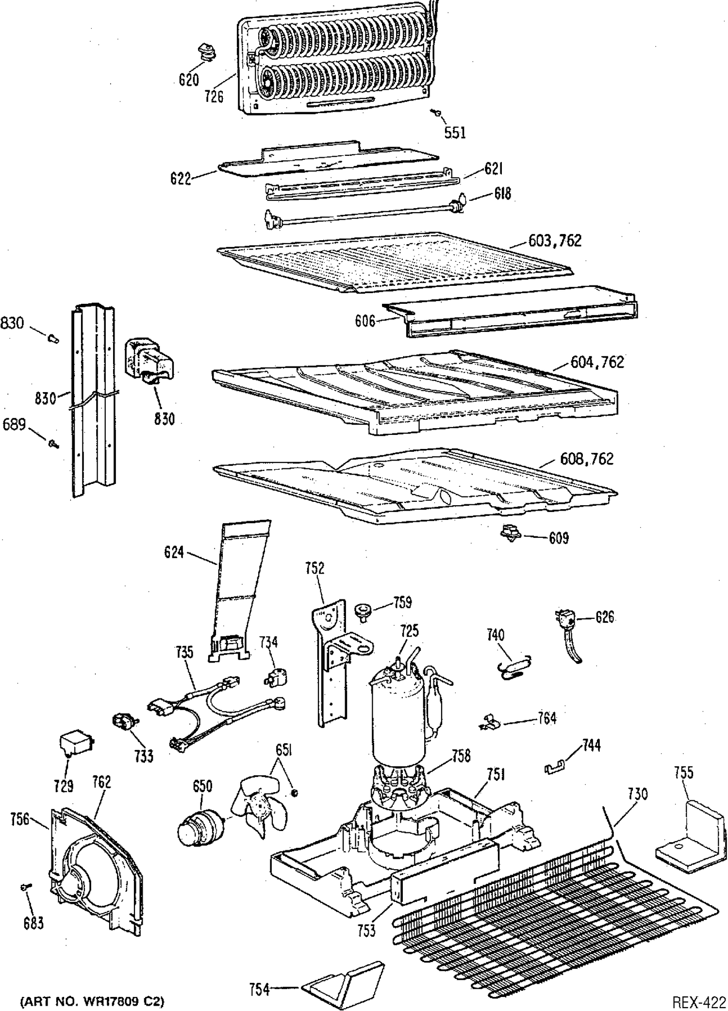 SYSTEM GROUP Diagram and Parts List for TBC18SPBRAD  General Electric Refrigerator