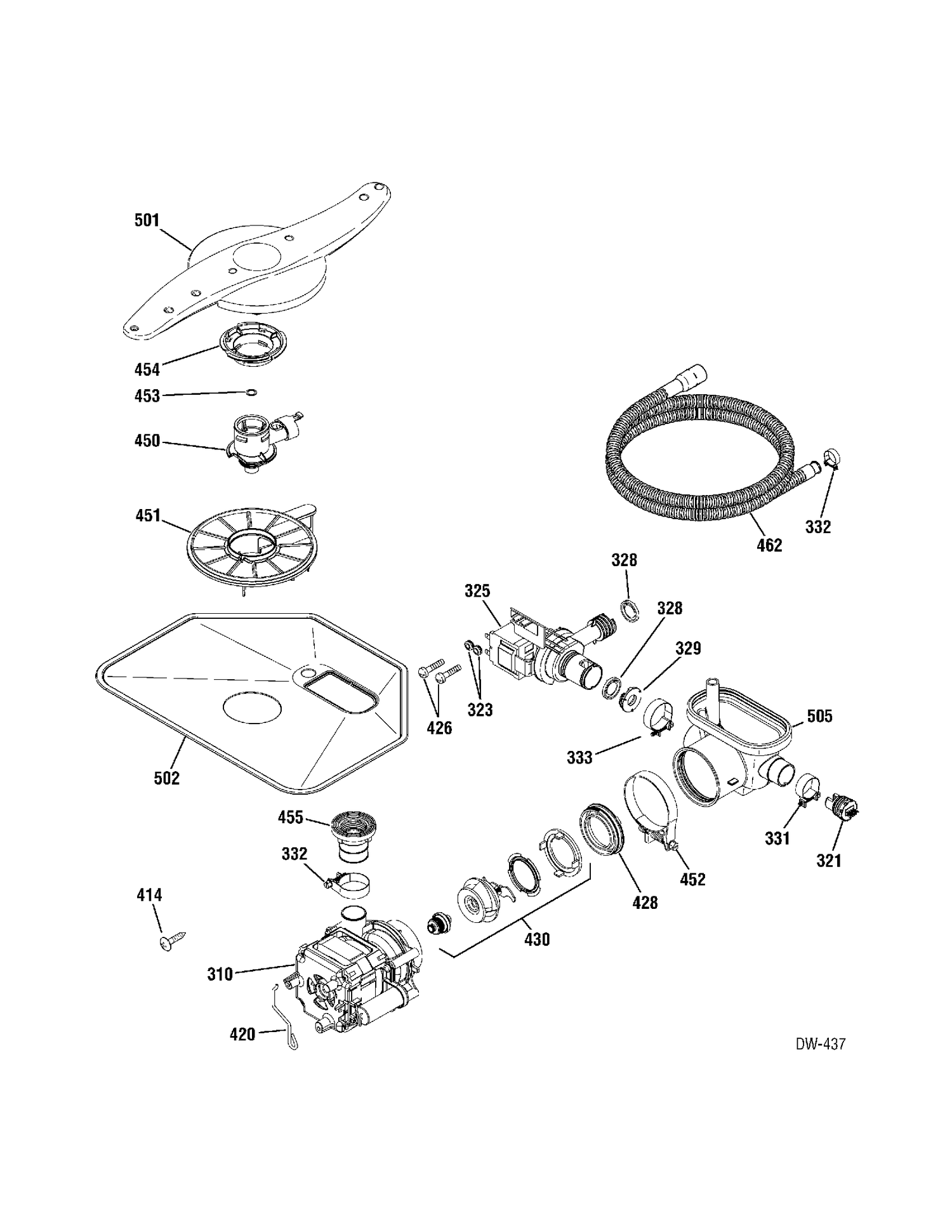 MOTOR & PUMP Diagram and Parts List for PDW7712N00BB  General Electric Dishwasher
