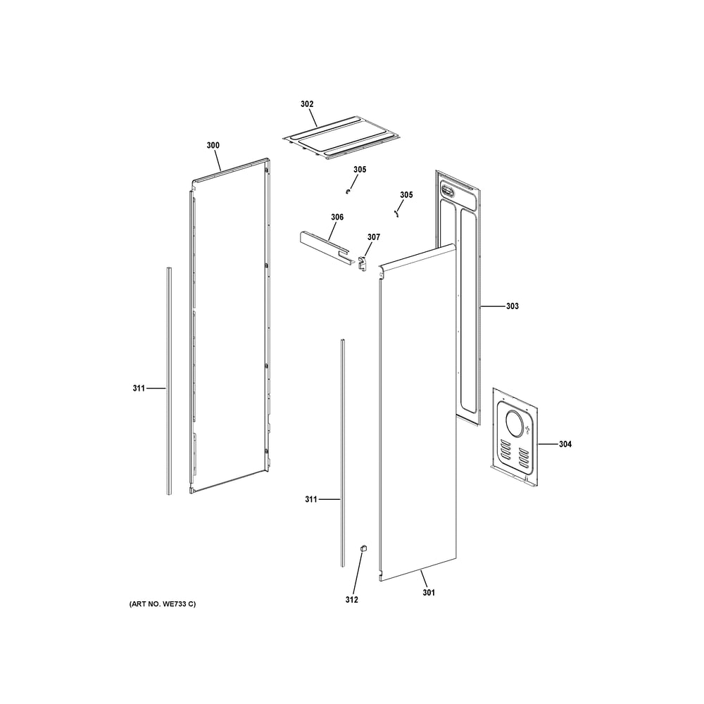 Outer Cabinet Diagram and Parts List for PFH18HSPV0MC  General Electric Dryer