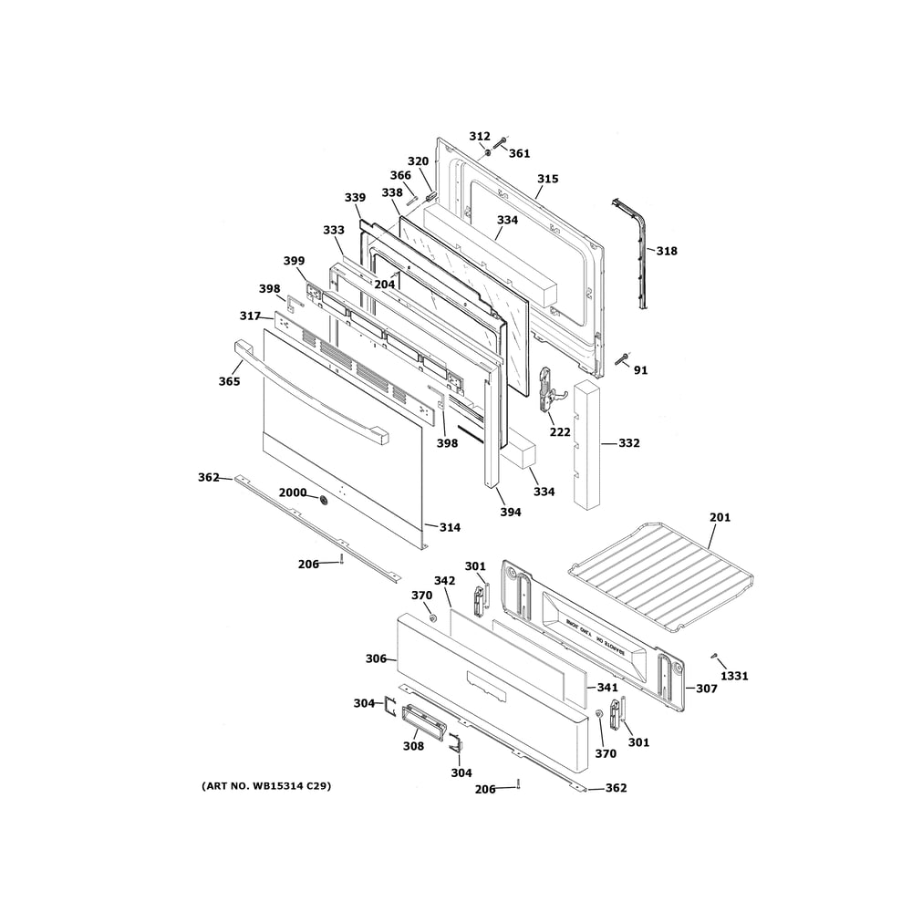Door And Drawer Parts Diagram and Parts List for JGBS61RP4SS  General Electric Range