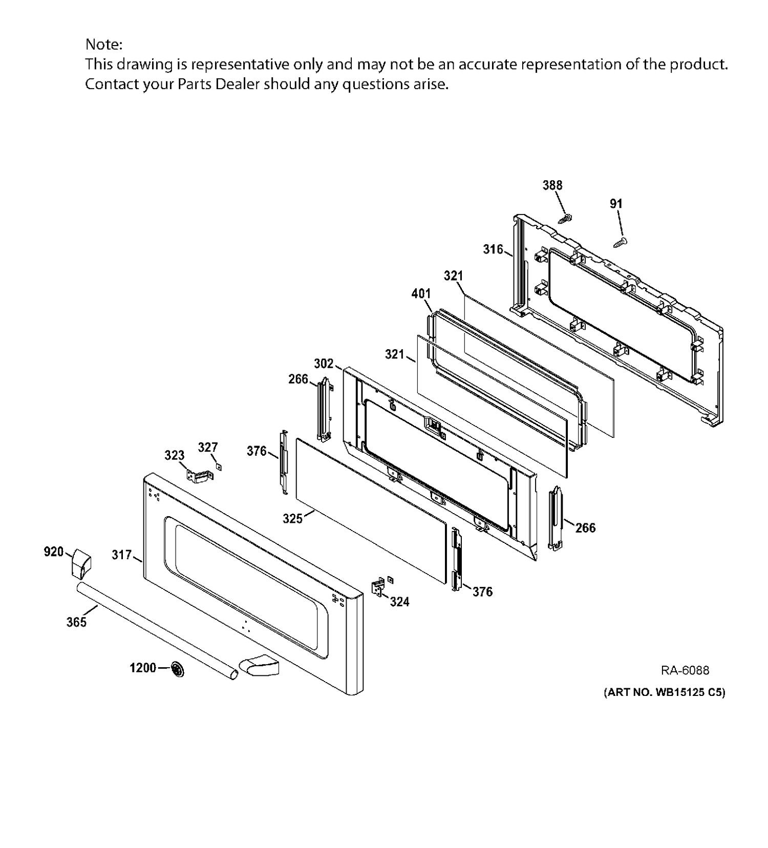 UPPER DOOR Diagram and Parts List for CCGS990SET4SS  General Electric Range