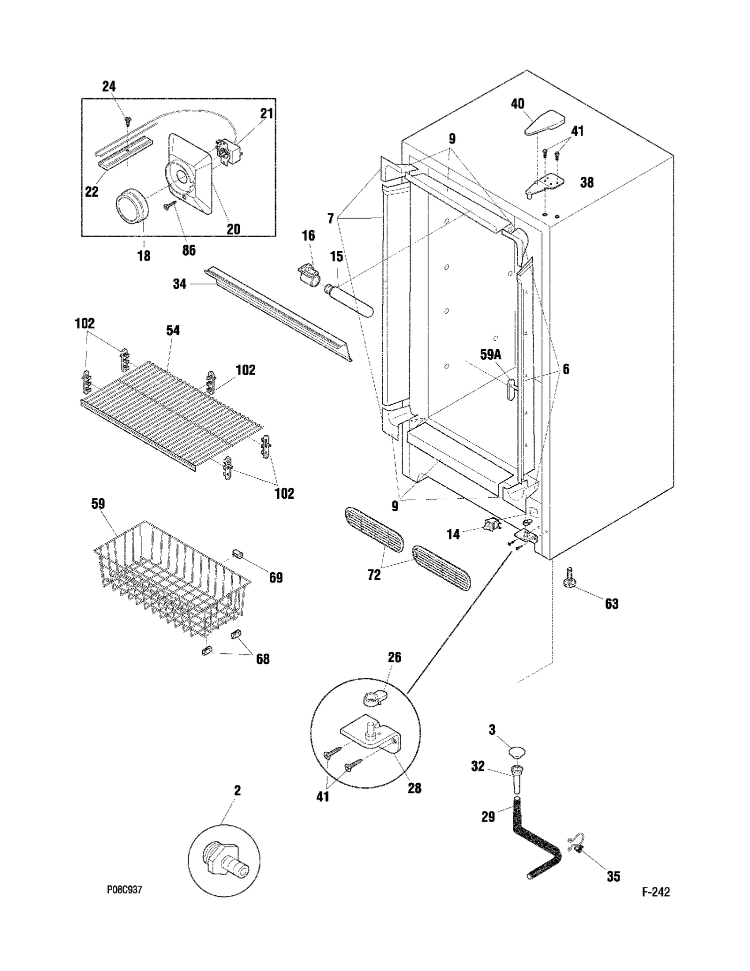 CABINET Diagram and Parts List for FUM17DTRWH  General Electric Freezer