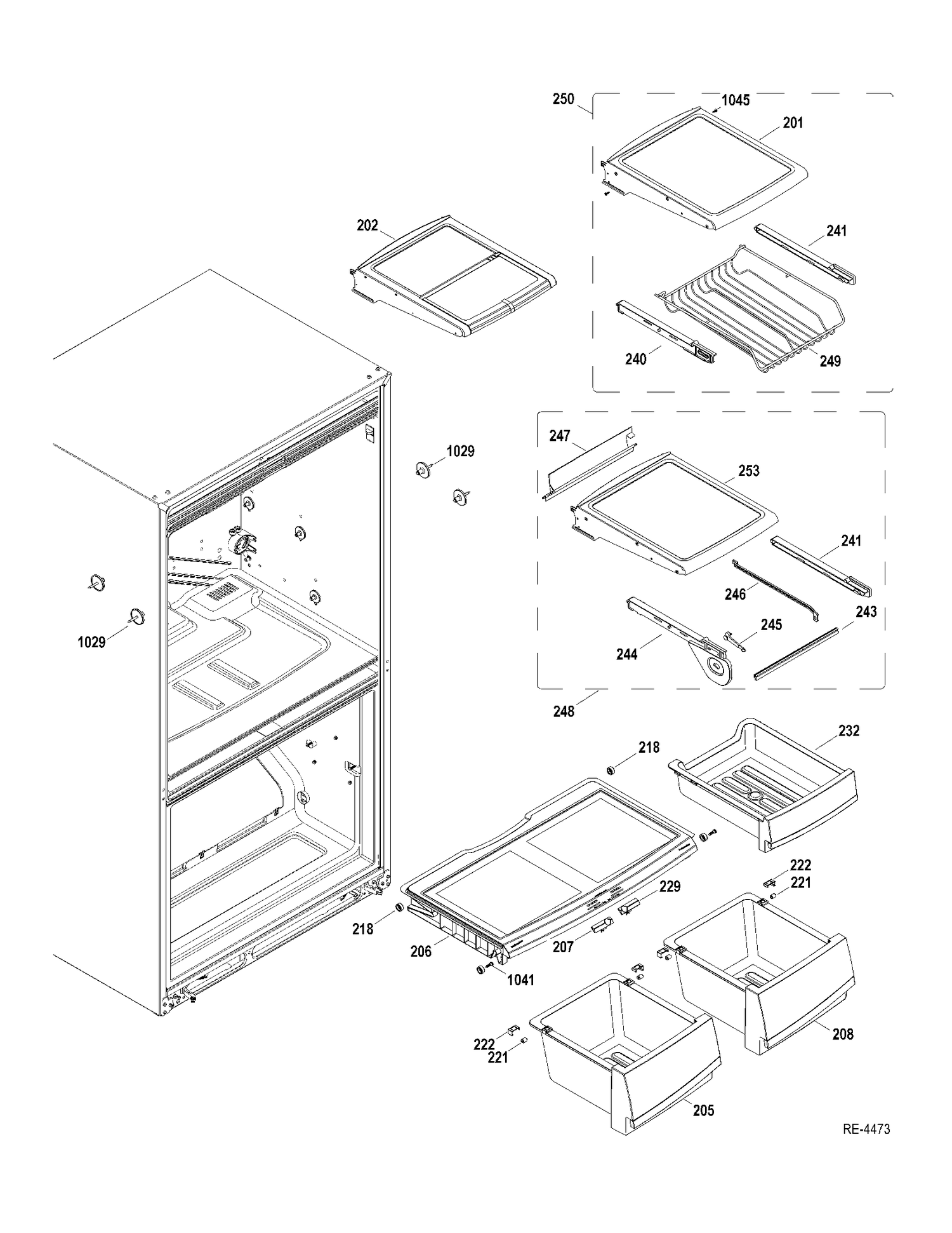 FF SHELVES Diagram and Parts List for PDRS0MBYELSS  General Electric Refrigerator