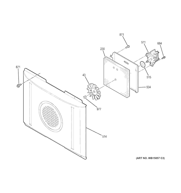 Convection Fan Diagram and Parts List for JB690SF4SS  General Electric Range