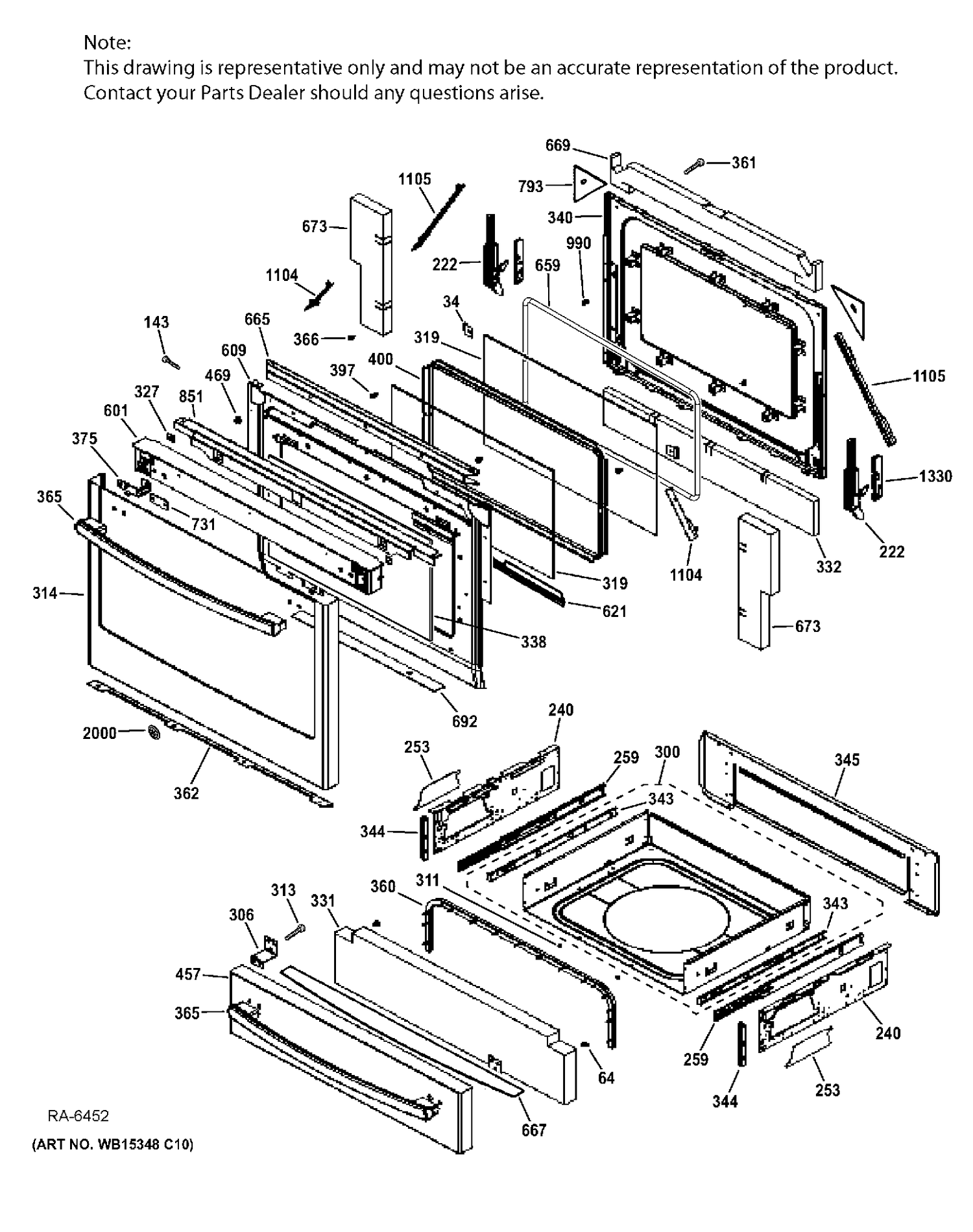 DOOR & DRAWER PARTS Diagram and Parts List for PCGS920SEF4SS  General Electric Range