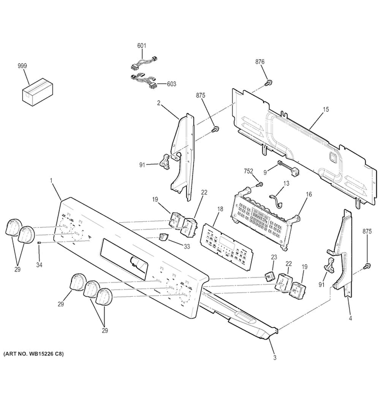 Control Panel Diagram and Parts List for JB860DJ1BB  General Electric Range