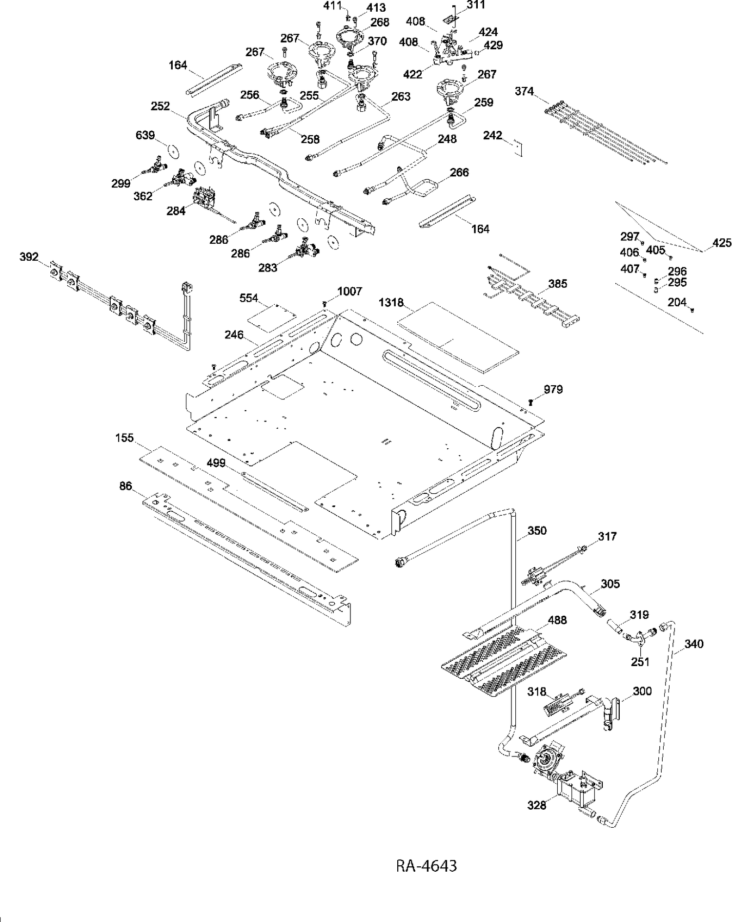 GAS & BURNER PARTS Diagram and Parts List for PCGB980SET1SS  General Electric Range
