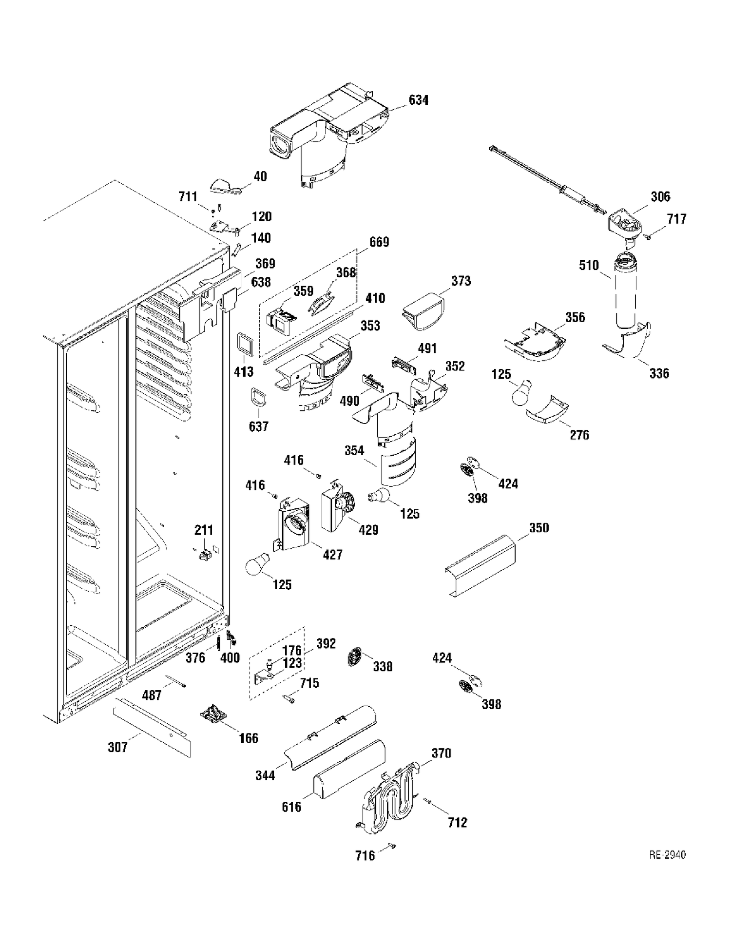 FF SECTION Diagram and Parts List for GSR23KSWASS  General Electric Refrigerator