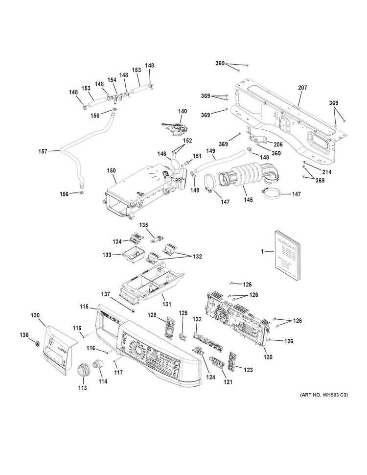 Controls & Dispenser Diagram and Parts List for GFW490RPK0RR  General Electric Washer