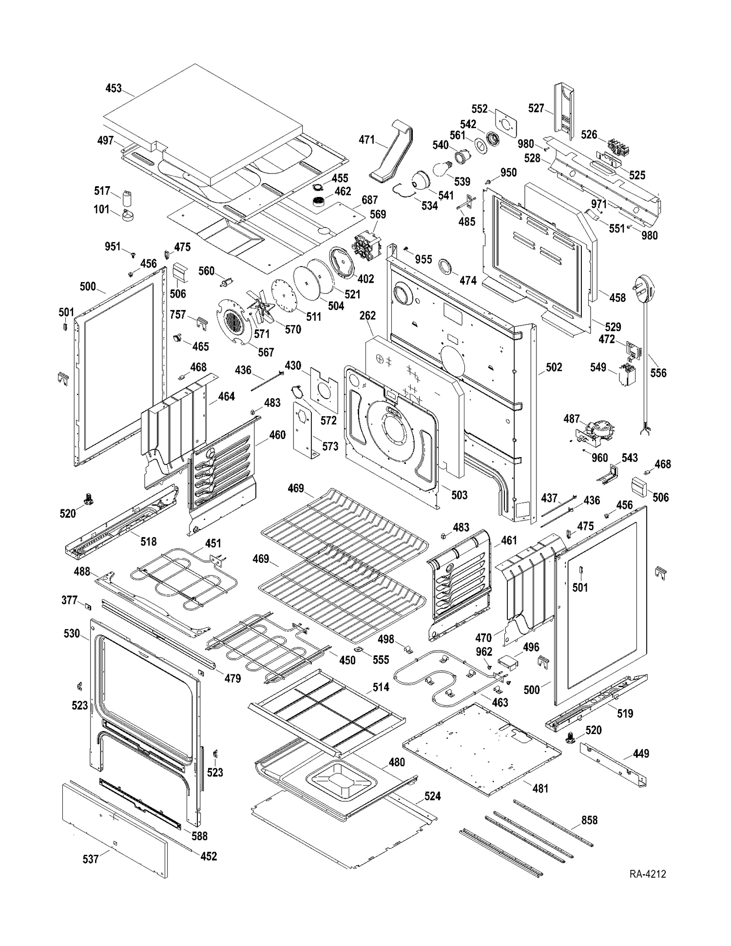 CHASSIS PARTS Diagram and Parts List for JCBP840DT1WW  General Electric Range