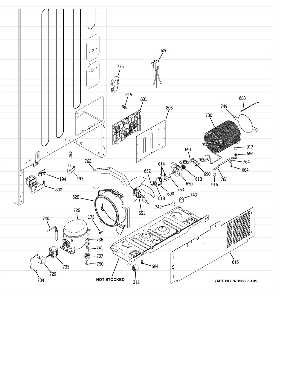 Machine Compartment Diagram and Parts List for PSKS333EB4WW  General Electric Refrigerator