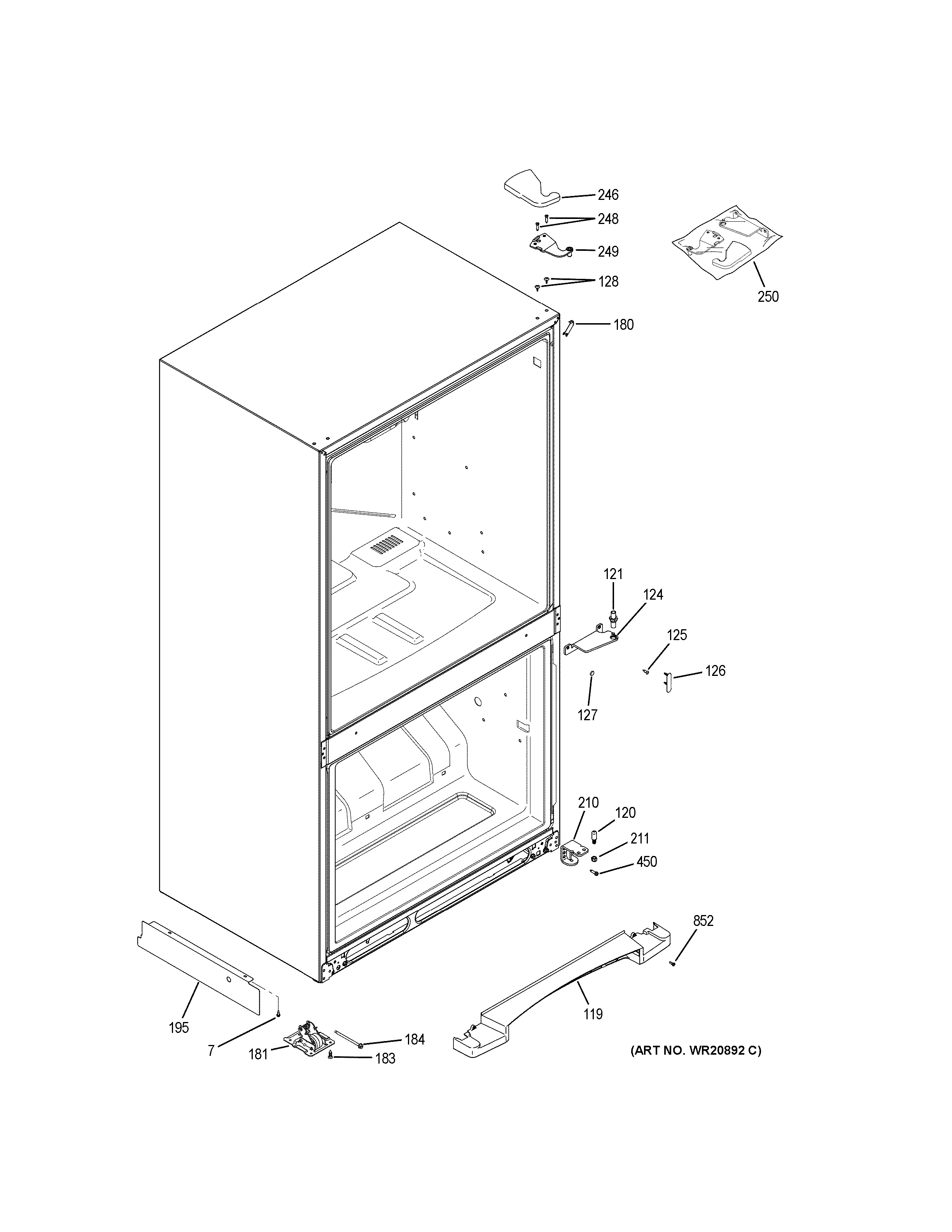 Case Parts Diagram and Parts List for GBS20EGHBRBB  General Electric Refrigerator