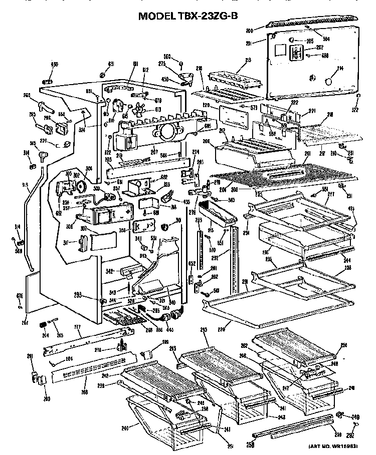 Cabinet Parts Diagram and Parts List for TBX23ZGB  General Electric Refrigerator