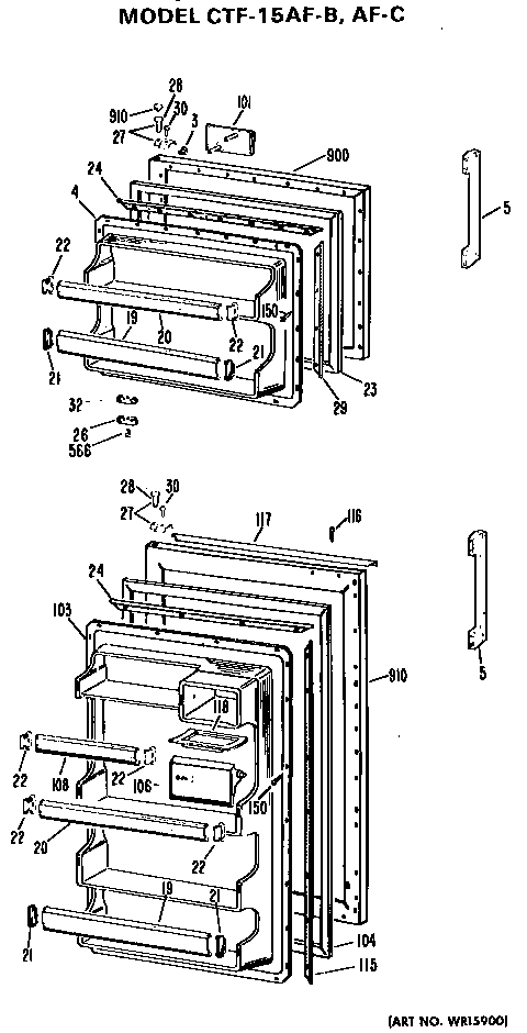 Doors Diagram and Parts List for CTF15AFC  Hotpoint Refrigerator