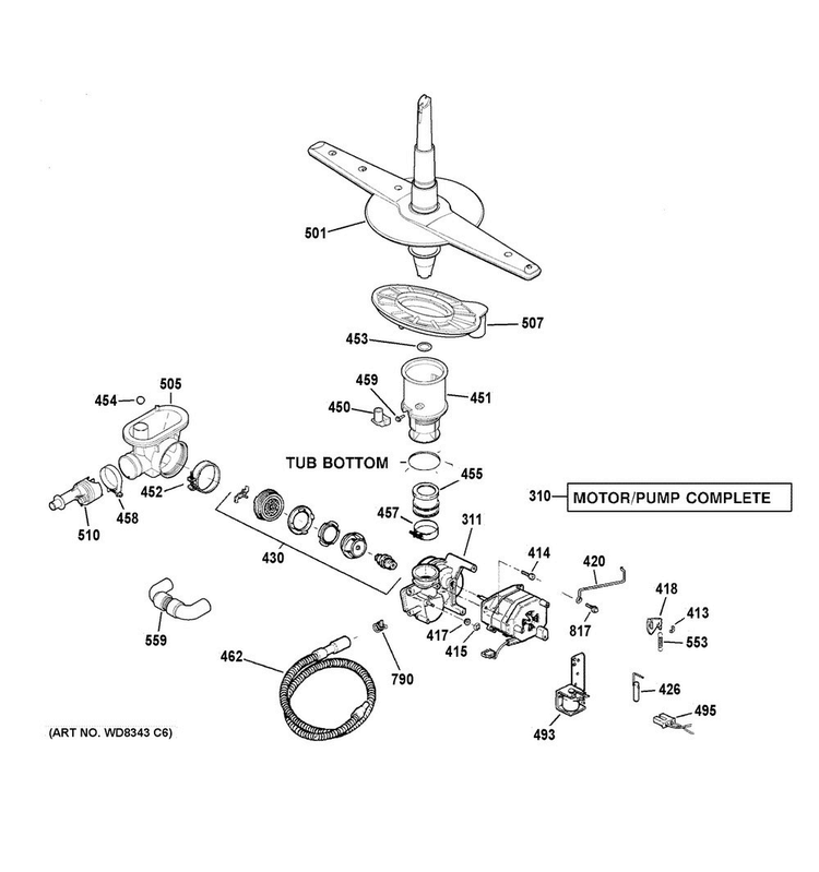 Motor-pump Mechanism Diagram and Parts List for GSD3300D45CC  General Electric Dishwasher