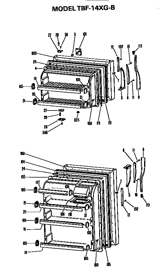 Doors Diagram and Parts List for TBF14XGB  General Electric Refrigerator