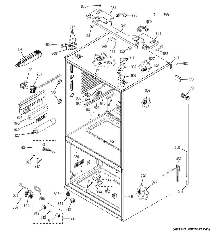 Case Parts Diagram and Parts List for DFE28JGHDBB  General Electric Refrigerator