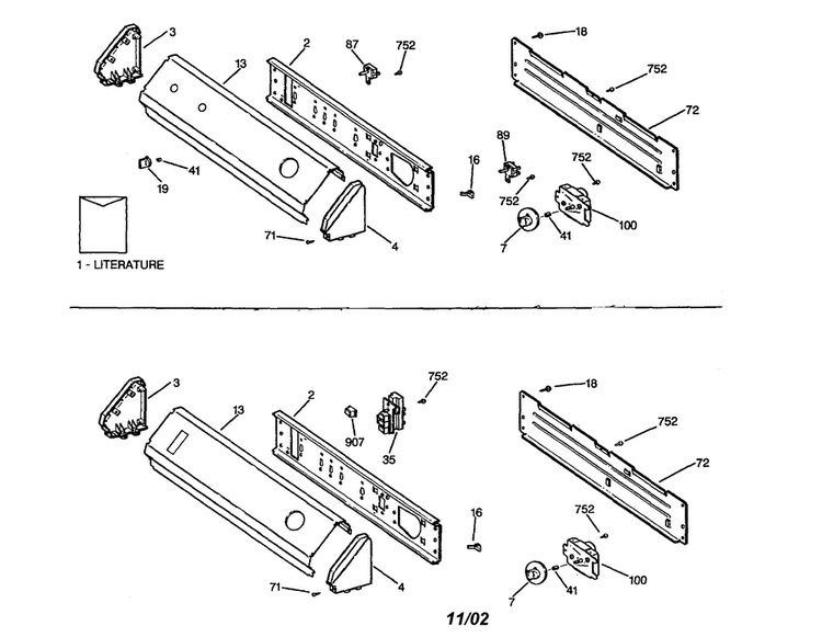Control Panel Diagram and Parts List for DDG518RCL  General Electric Dryer