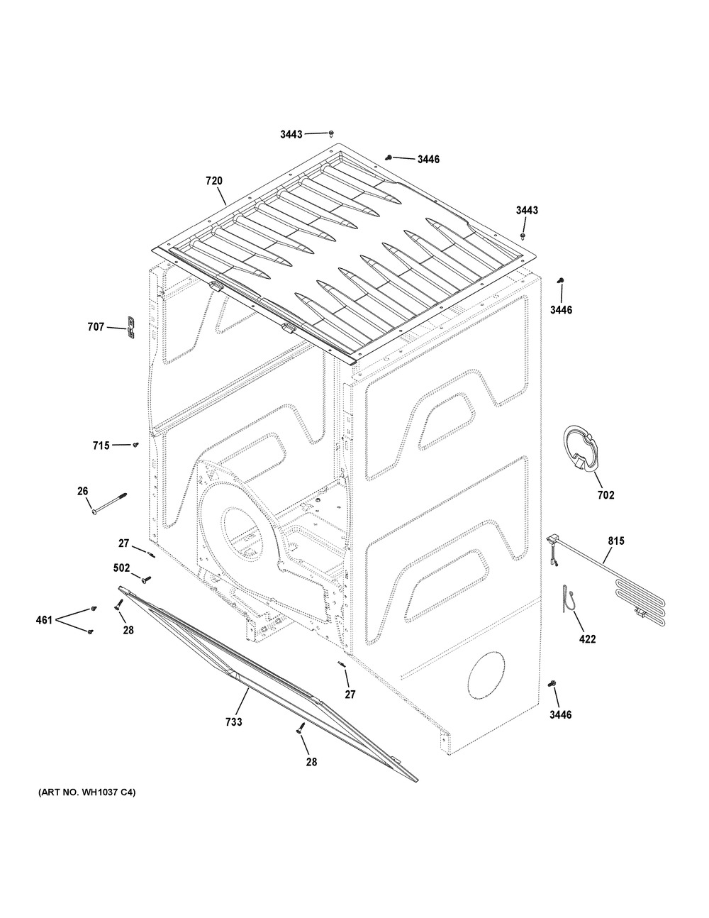 Dryer Cabinet Diagram and Parts List for XUD27GSSM1WW  General Electric Washer Dryer Combo