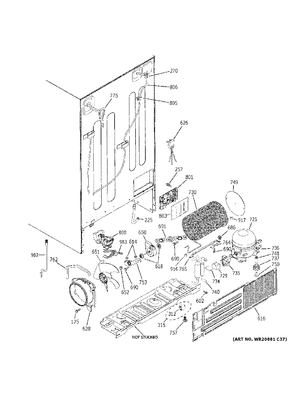 Machine compartment Diagram and Parts List for GSS25GGHRCWW  General Electric Refrigerator