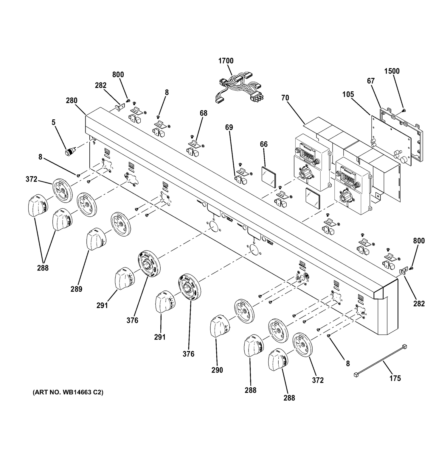 CONTROL PANEL Diagram and Parts List for ZDP484LGP7SS  General Electric Range
