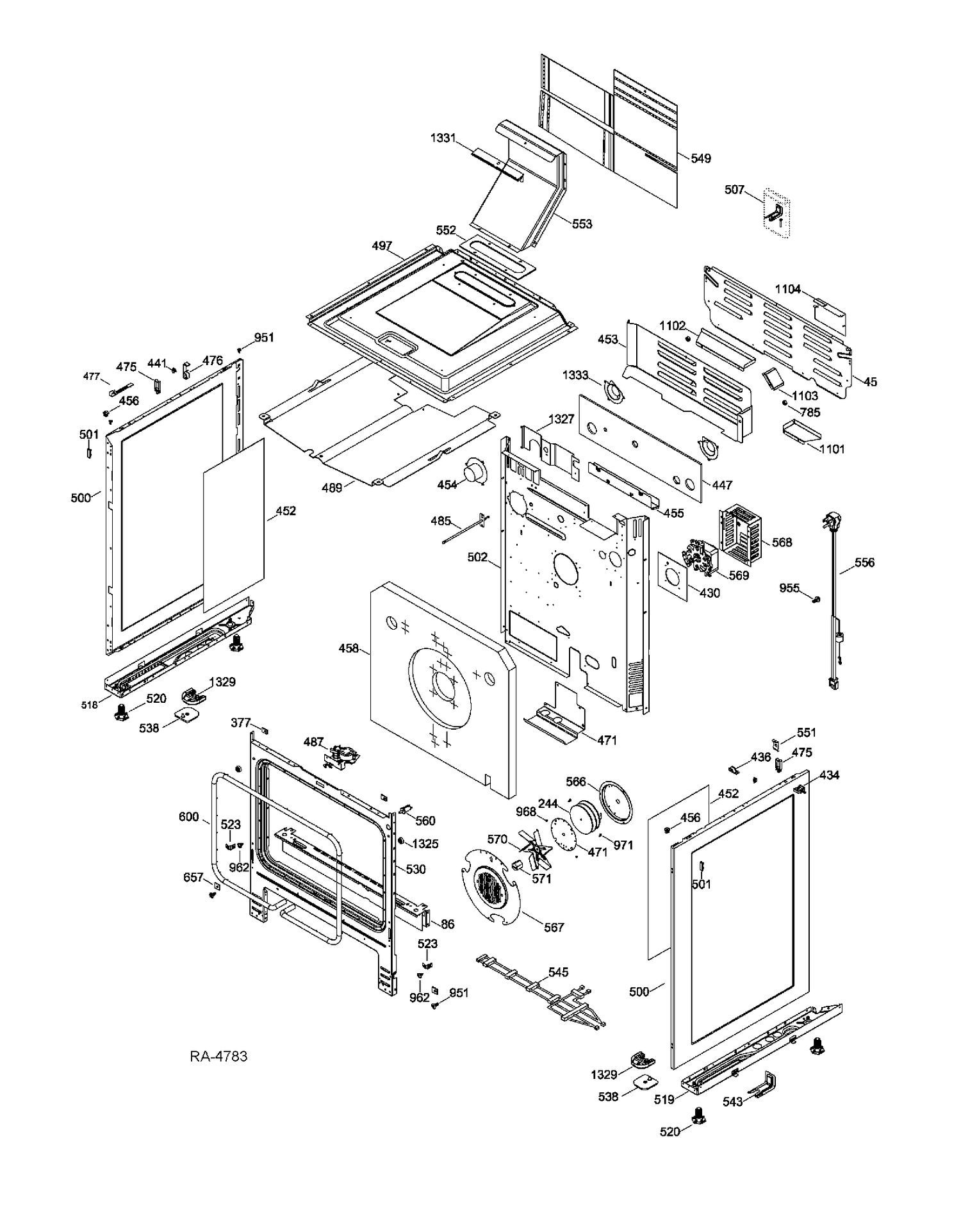 BODY PARTS Diagram and Parts List for PCGB930SET2SS  General Electric Range