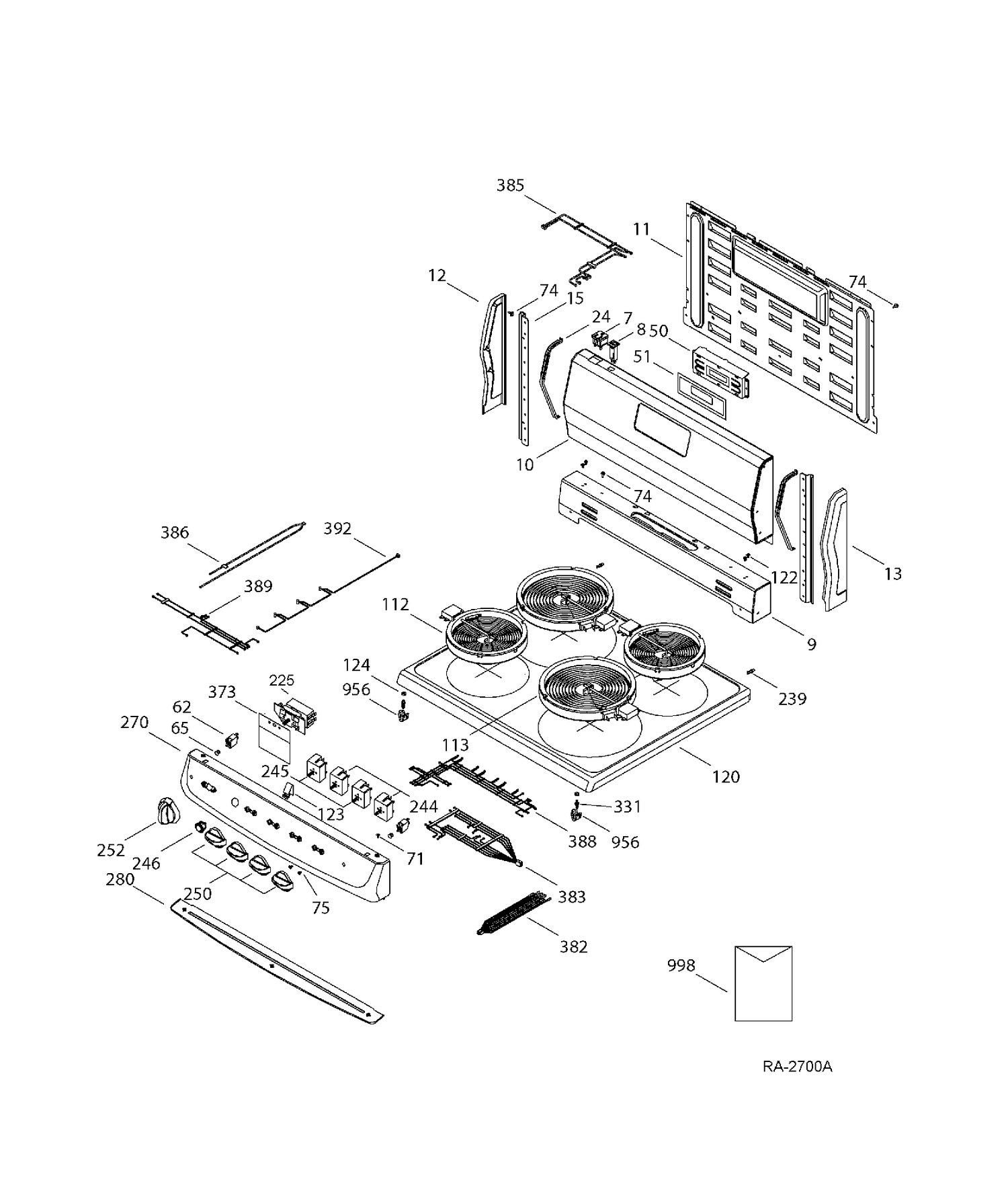 CONTROLS Diagram and Parts List for JCAS745M1SS  General Electric Range