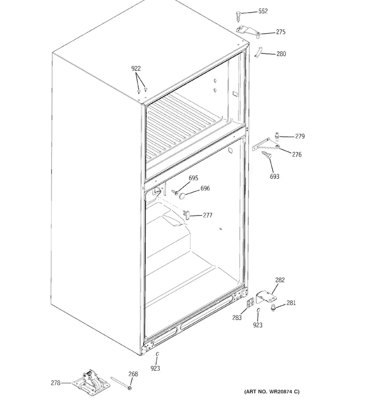 Case Parts Diagram and Parts List for GTH20JBBABB  General Electric Refrigerator