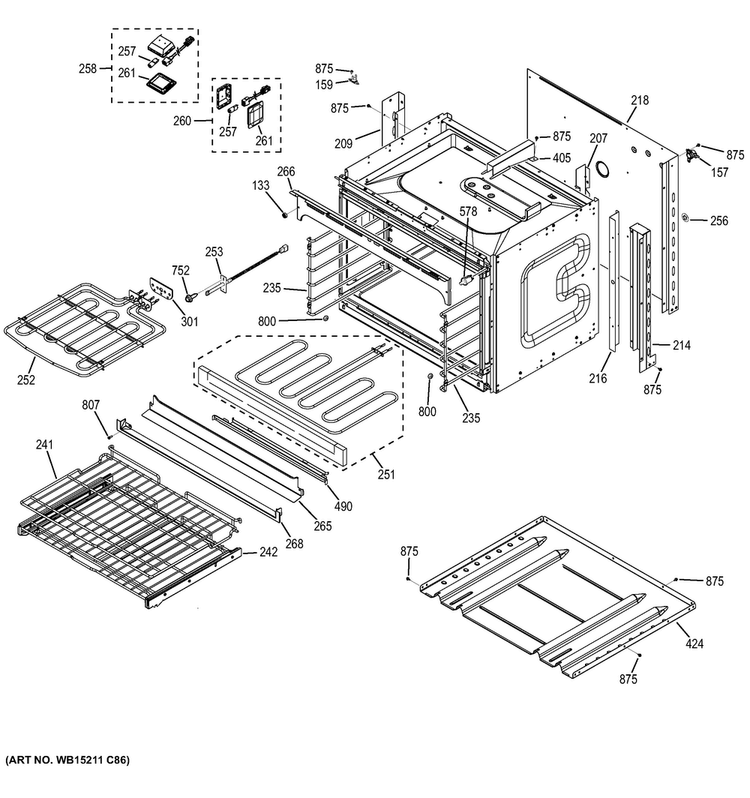 Lower Oven Diagram and Parts List for PK7500DF4WW  General Electric Wall Oven