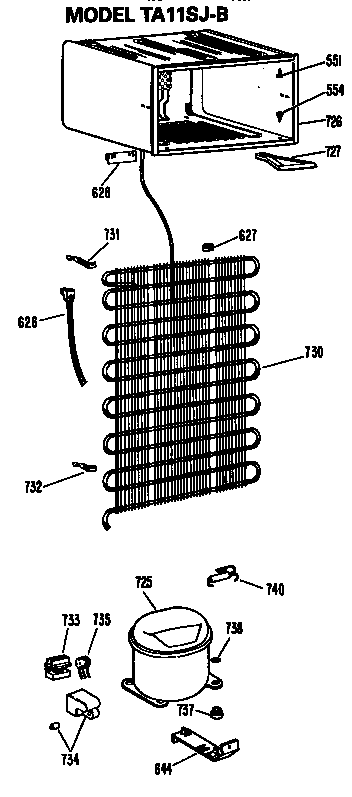 Unit Parts Diagram and Parts List for TA11SJB  General Electric Refrigerator