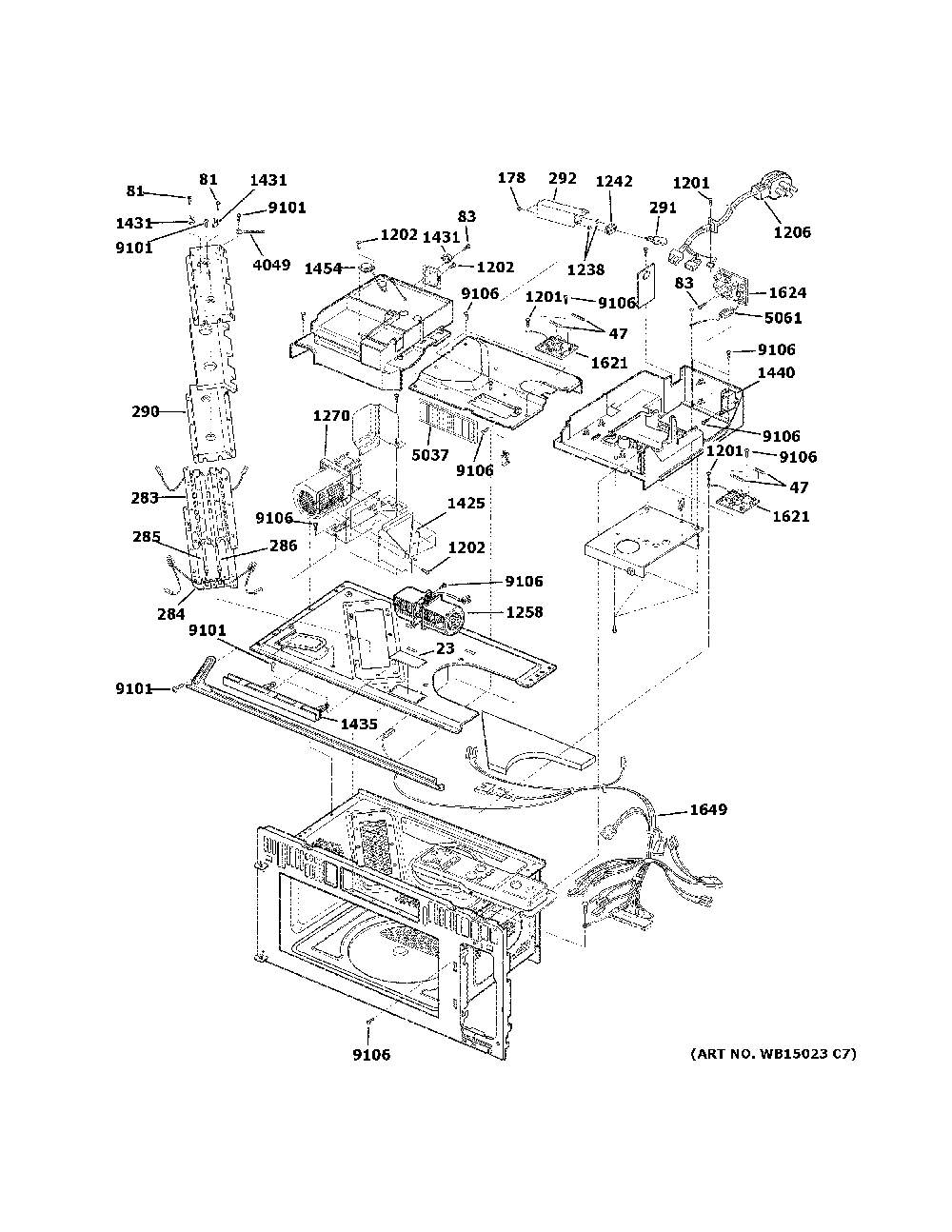 Interior Parts Diagram and Parts List for PSA9240SP1SS  General Electric Microwave