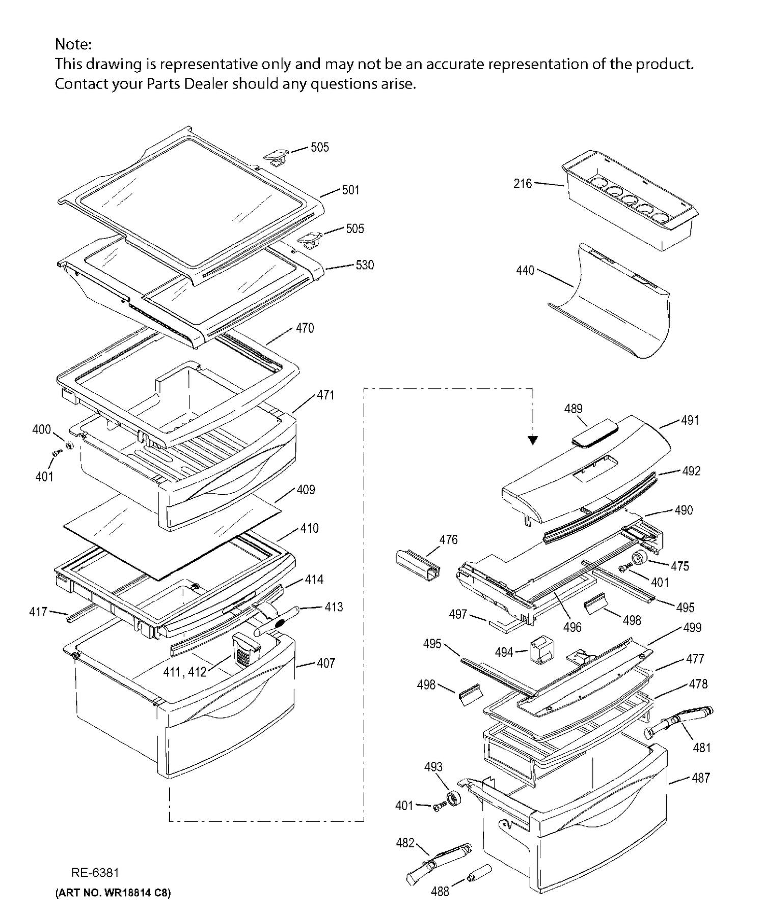 FF SHELVES Diagram and Parts List for PSI23SGMBKBS  General Electric Refrigerator