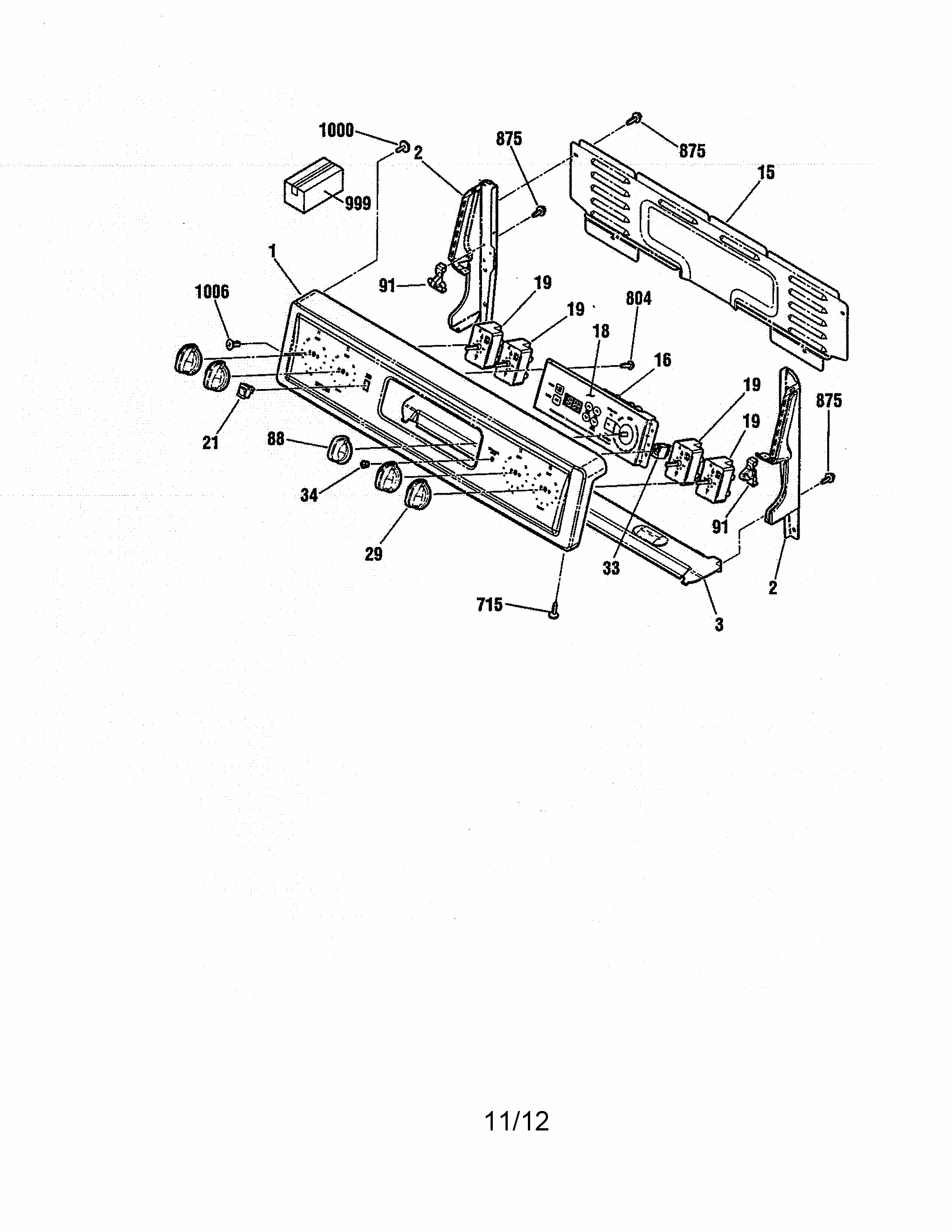 Backguard Diagram and Parts List for 91193401993  Kenmore Range
