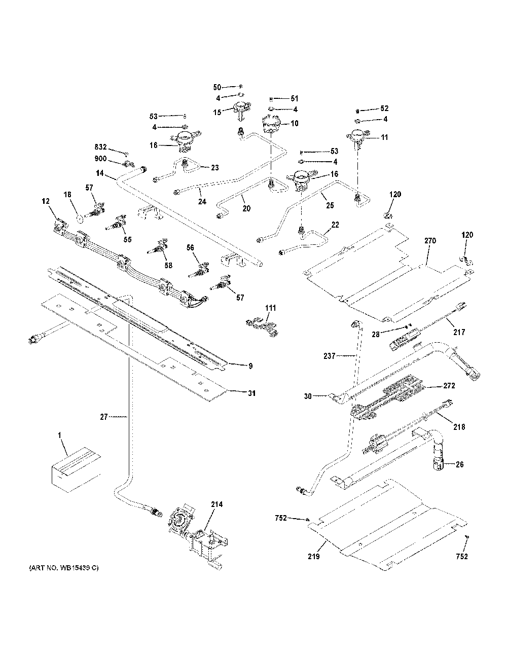 Gas & burner parts Diagram and Parts List for PGB911FEJ2DS  General Electric Range