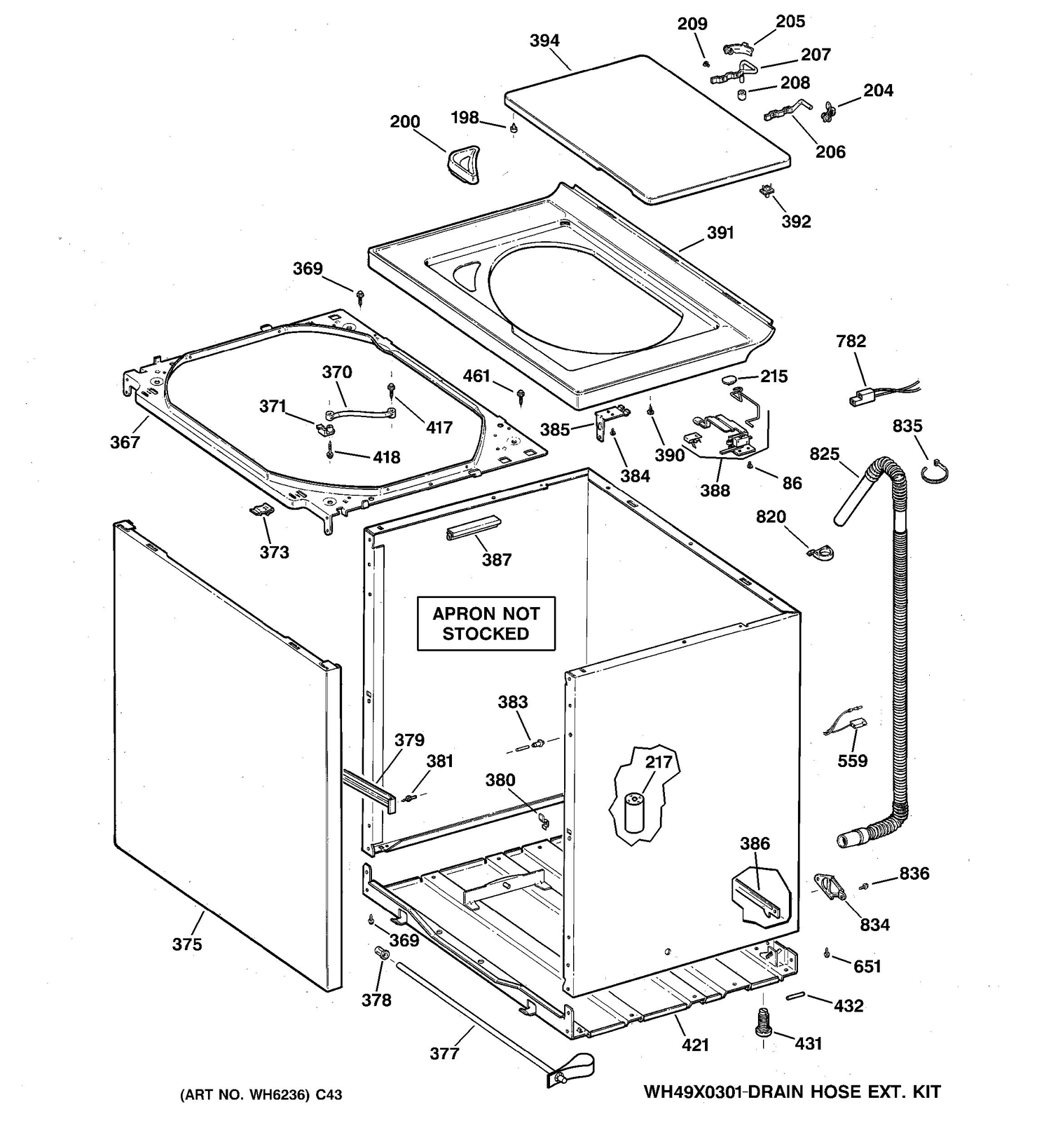CABINET, COVER & FRONT PANEL Diagram and Parts List for GNXRP080B3WW  General Electric Washer