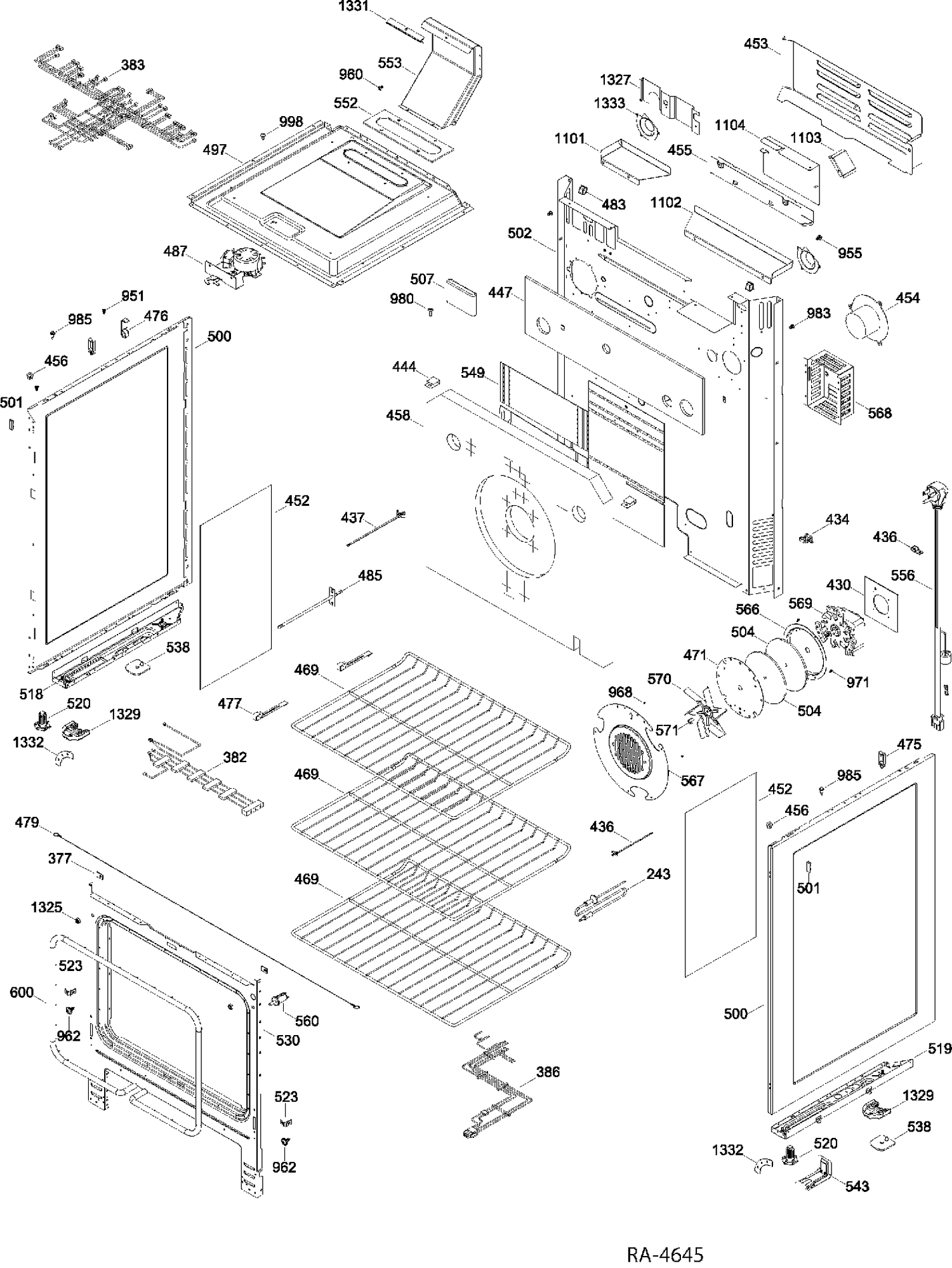 BODY PARTS Diagram and Parts List for PCGB980SET2SS  General Electric Range