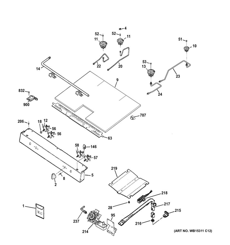 Gas & Burner Parts Diagram and Parts List for JGBS60DEF1CC  General Electric Range