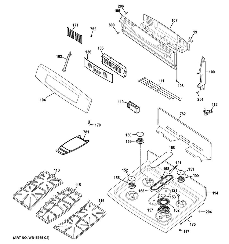 Control Panel & Cooktop Diagram and Parts List for P2B940DEF2BB  General Electric Range