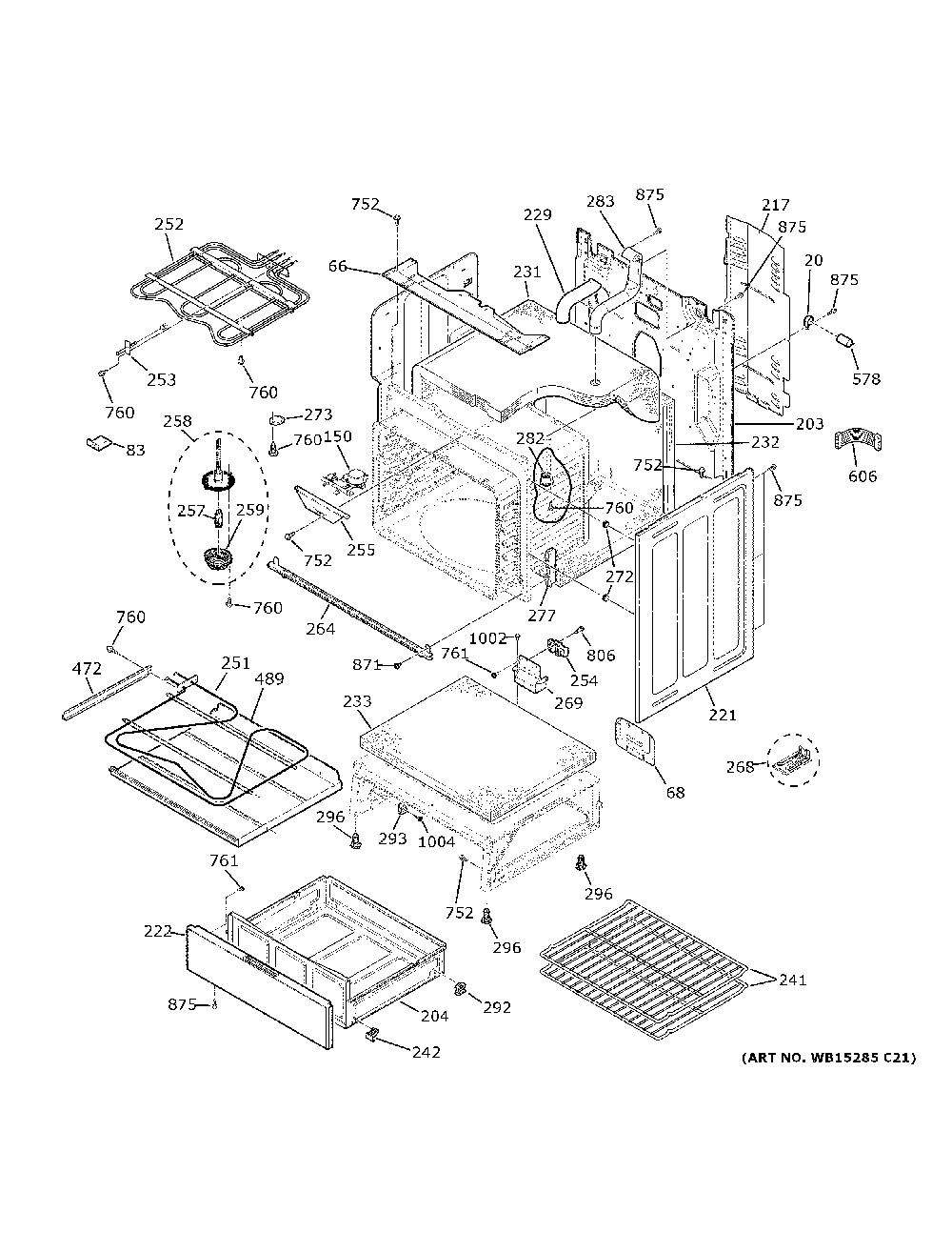 Body parts Diagram and Parts List for JB755SJ9SS  General Electric Range