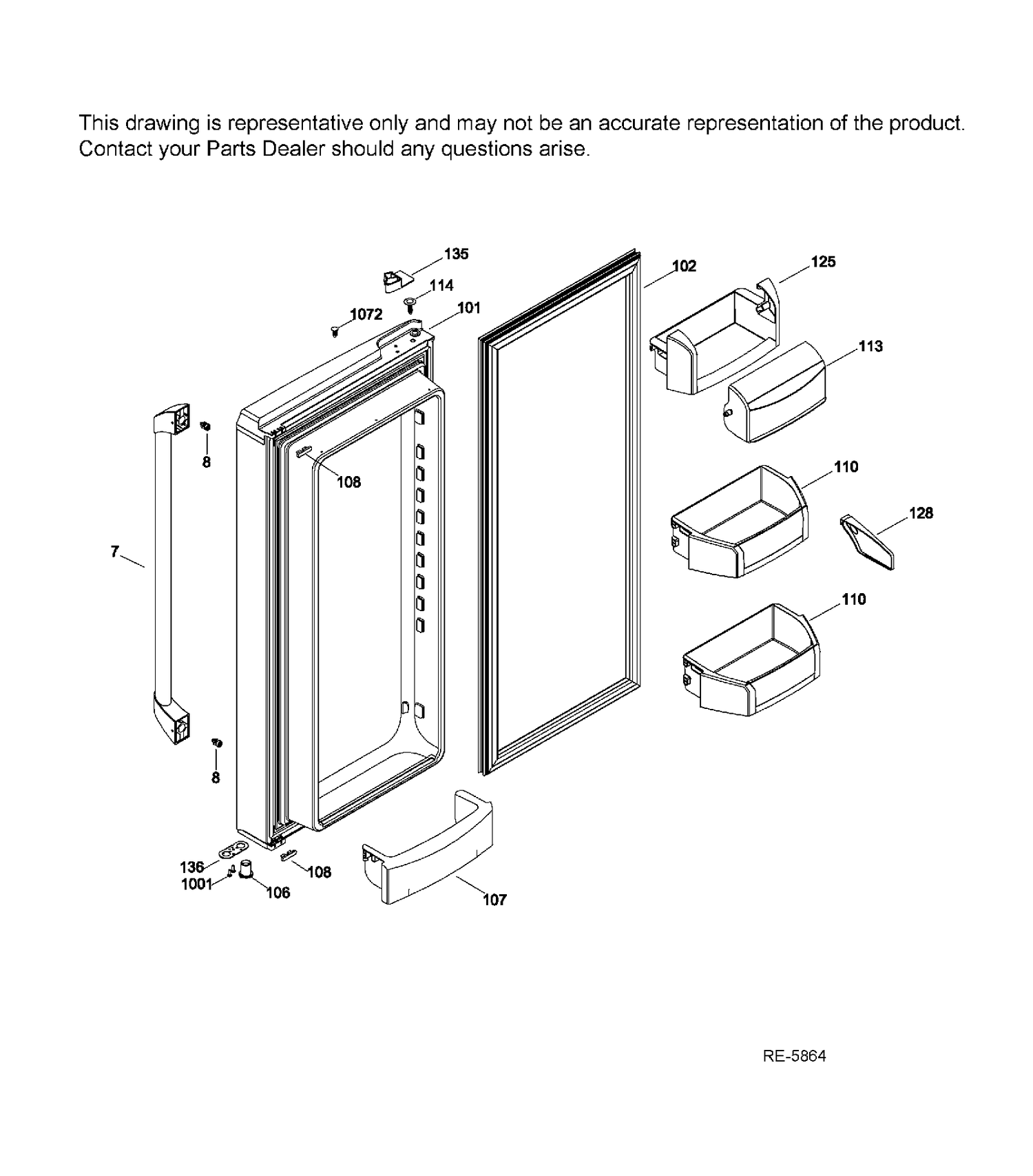 FF DOOR LEFT Diagram and Parts List for CFRP5NFDCSS  General Electric Refrigerator