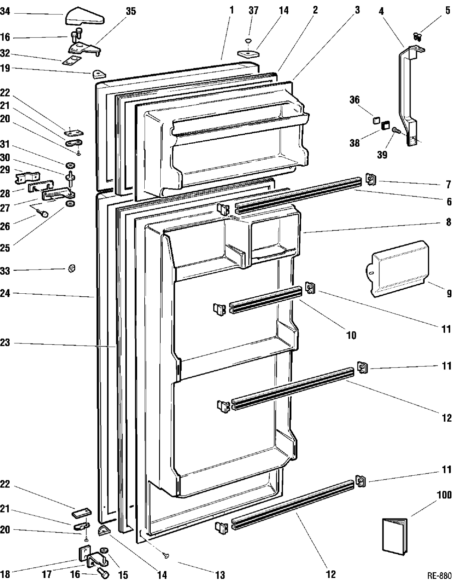 DOOR GROUP Diagram and Parts List for 32211-1  General Electric Refrigerator