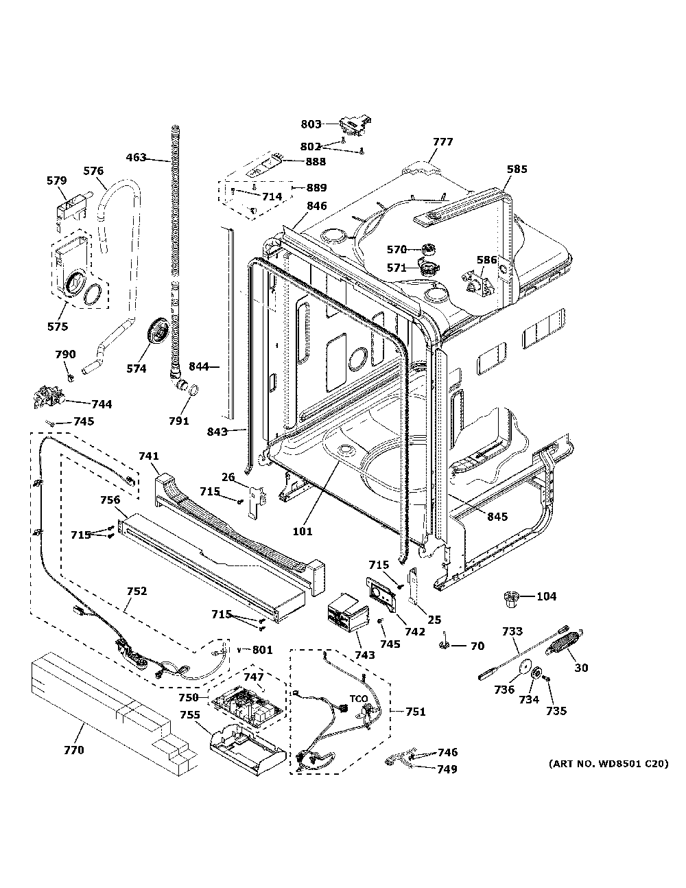 Body parts 1 Diagram and Parts List for GDT665SSN3SS  General Electric Dishwasher