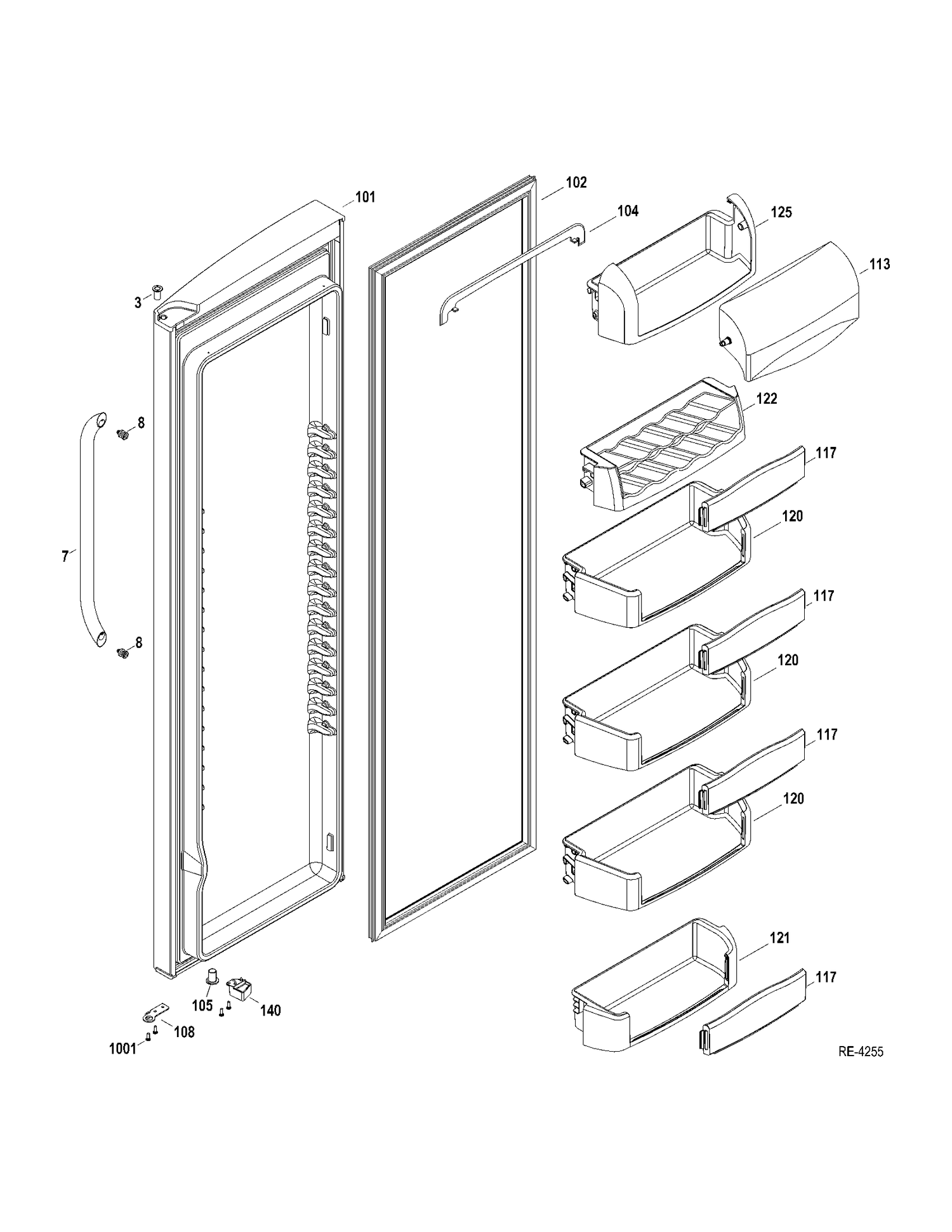 FF DOOR Diagram and Parts List for DSRF5KGXCEWW  General Electric Refrigerator