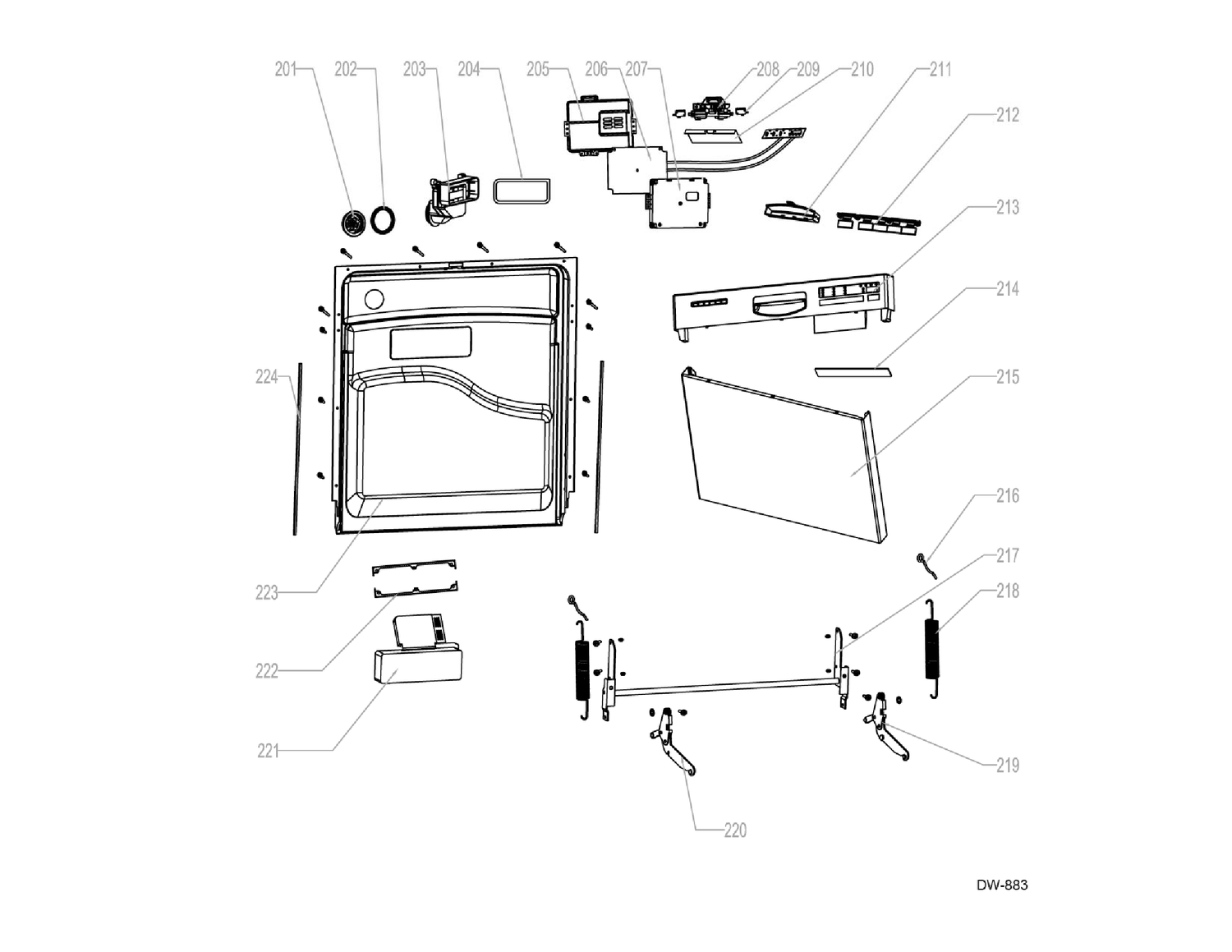 ESCUTCHEON & DOOR ASM Diagram and Parts List for GPF400SGF00WW  General Electric Dishwasher