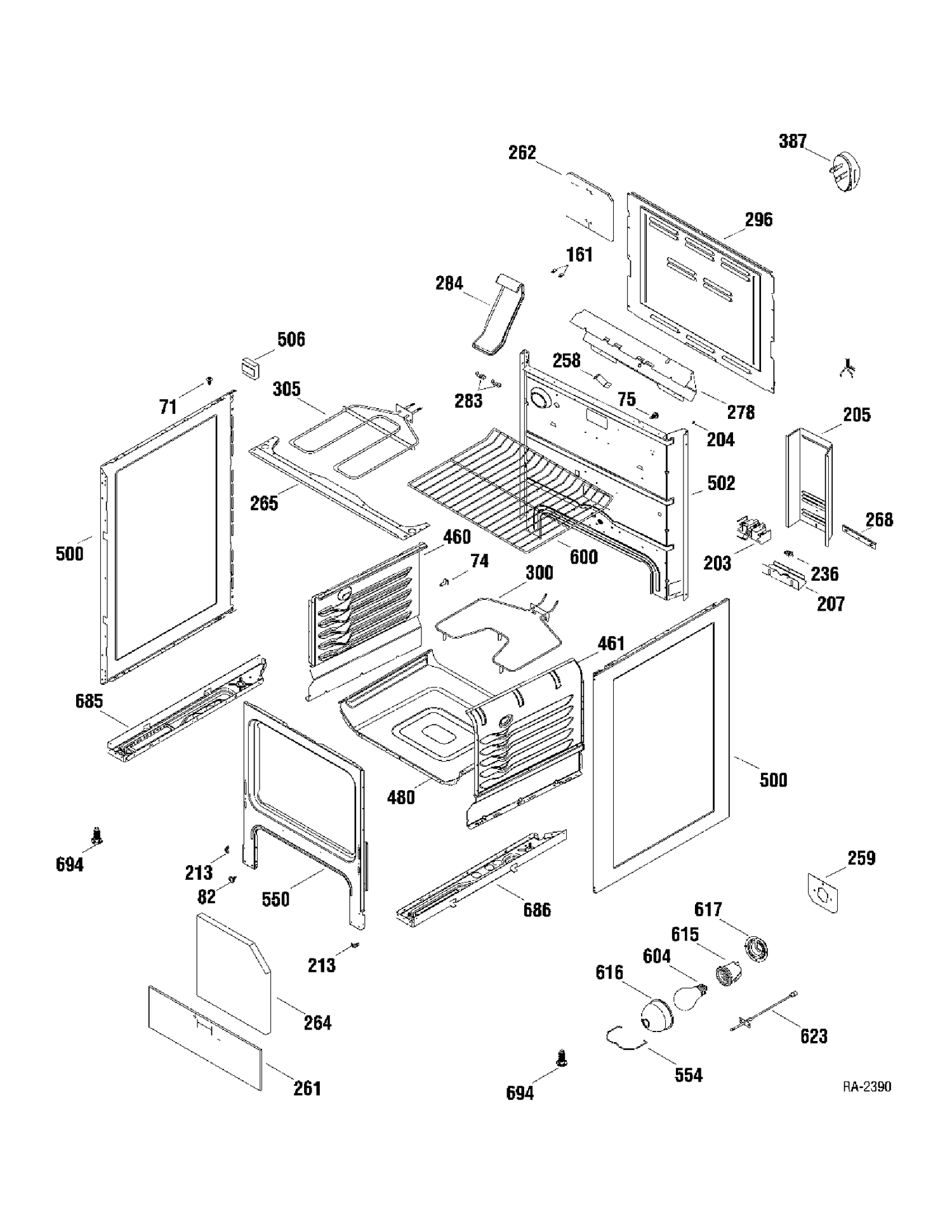 BODY PARTS Diagram and Parts List for RCBS787WJ4WW  General Electric Range