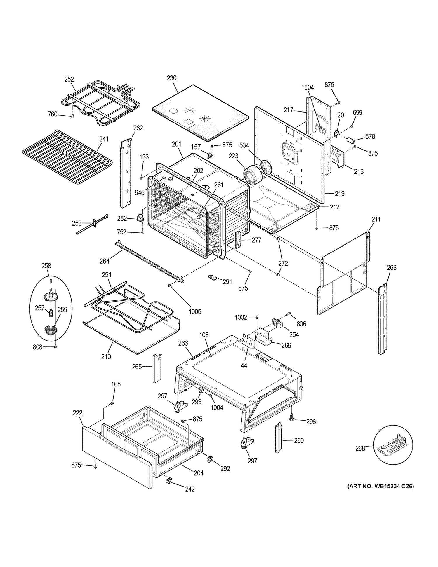 BODY PARTS Diagram and Parts List for JS750DF4BB  General Electric Range