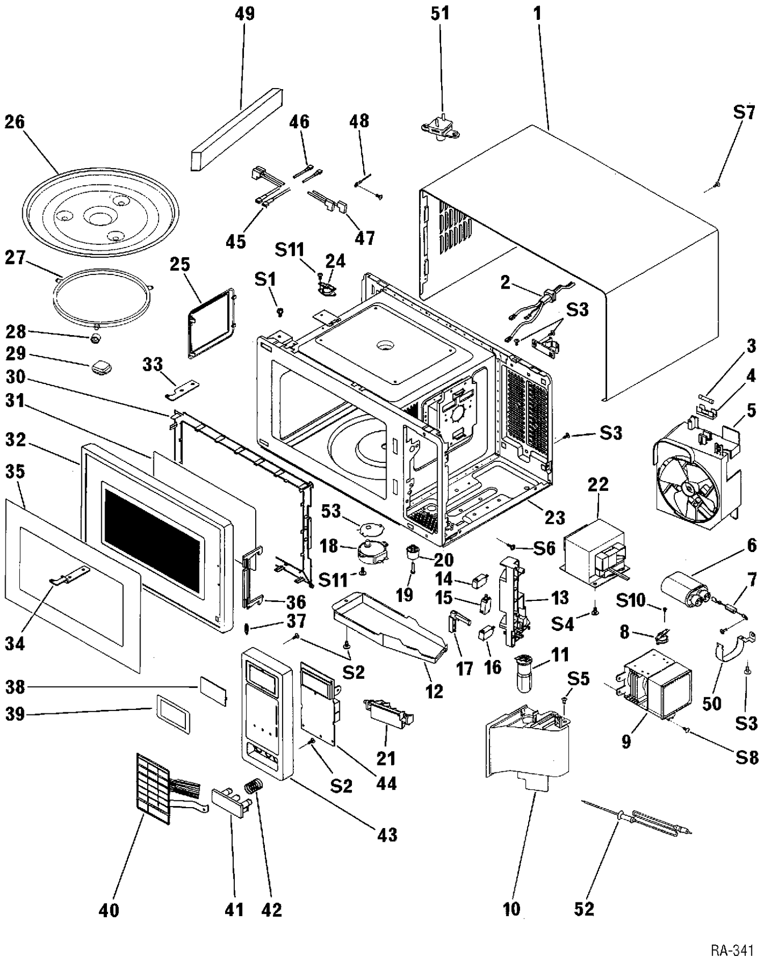 BODY PARTS Diagram and Parts List for GTC1060WJ02  General Electric Microwave