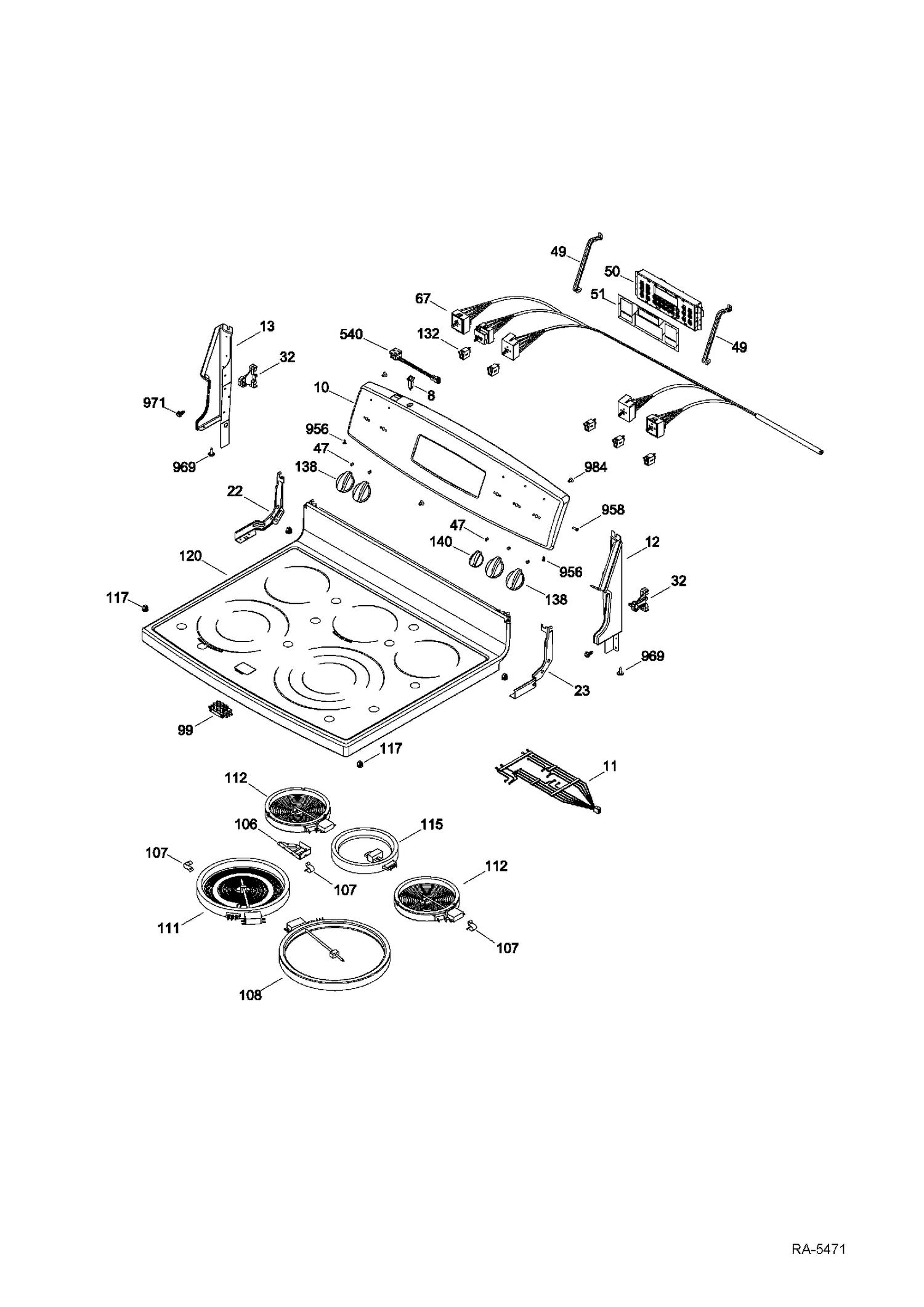 CONTROL PANEL & COOKTOP Diagram and Parts List for PCB900DR3WW  General Electric Range
